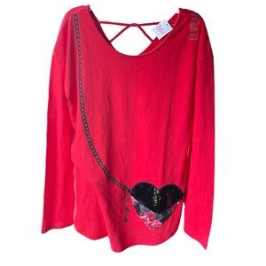 Justice Girls Long Sleeve Red Heart Pocket With Sequins Shirt Size 14/16